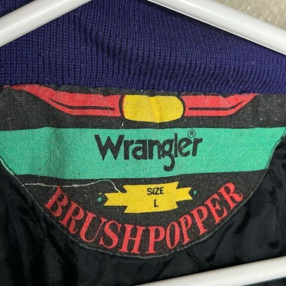 VTG 90s Wrangler Brush Popper Turquoise Button Down Jacket Coat Medium Aztec Blu - Picture 5 of 5